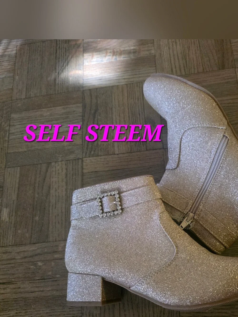 Self Esteem Glitter Ankle Boots in Champagne For Girl